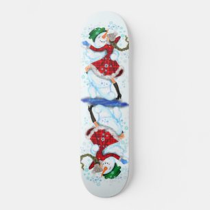 Skateboard Joyeux Snowman et Fille Dance Noël Tango