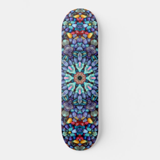 Skateboard Kaléidoscope bleu vintage de fractale de merveille (Recto)