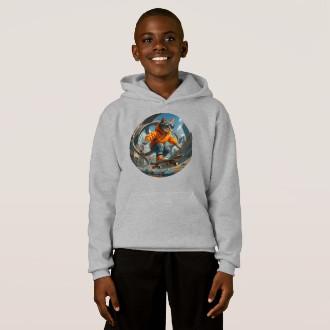 Skateboard Kat Hoodie – Liberté en Mouvement (Devant entier)