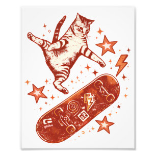 Skateboard-Katze Y2K 90er Stil Fotodruck