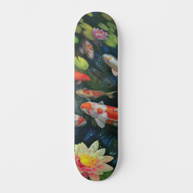 Skateboard Koi Poisson Natation Lotus Fleur Zen Pond Peinture (Recto)