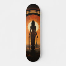 Lady Against Sunset Art Nouveau Sci-Fi Dystopia
