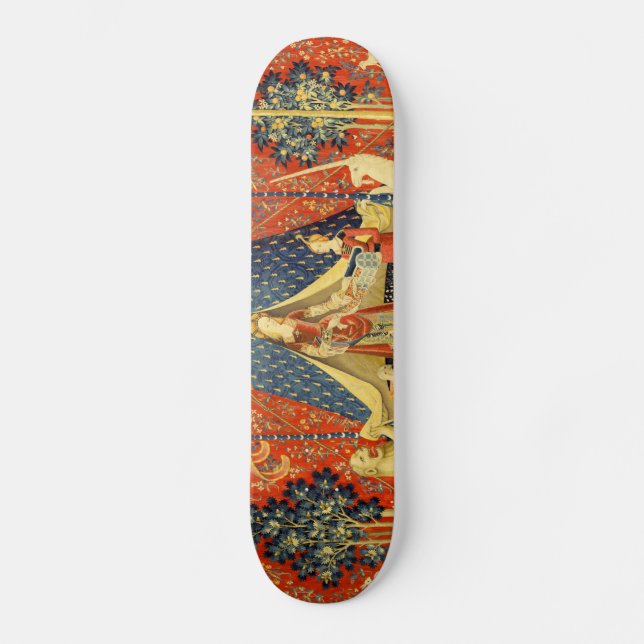 Skateboard Lady et l'art de la Tapisserie médiévale Unicorn (Recto)