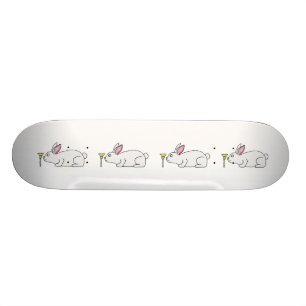 Skateboard Lapin blanc et fleurs.