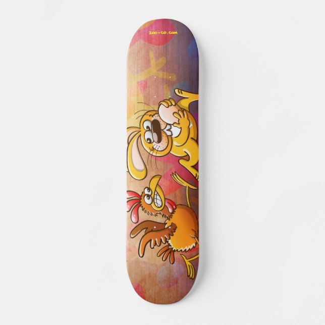 Skateboard Lapin de Pâques volant un oeuf d'une poule (Recto)