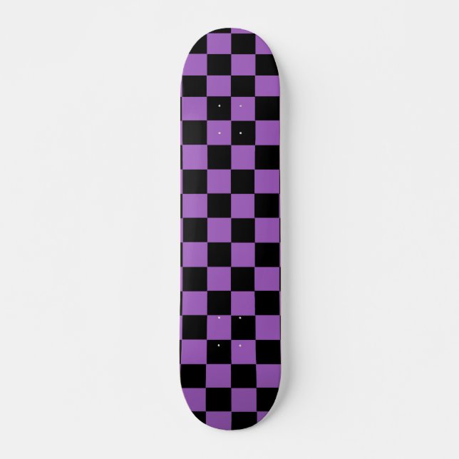 Skateboard Lavande et Motif À damiers noir (Devant)