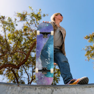 Skateboard Lavande rose Turquoise et Parties scintillant arge