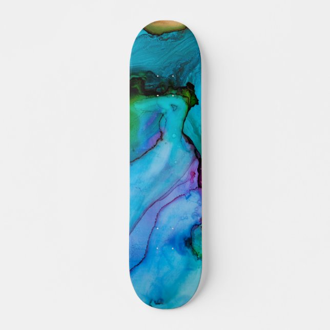 Skateboard Laver en Aquarelle Turquoise Lumineuse (Devant)