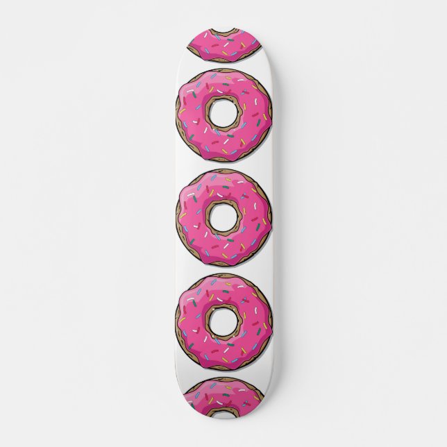 Skateboard Le beignet rose de bande dessinée avec arrose (Devant)