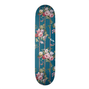 Skateboard Le bleu vintage rougissent les rayures florales de
