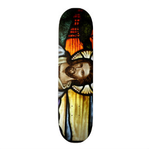 Skateboard Le Bon Pasteur; Jésus sur vitrail