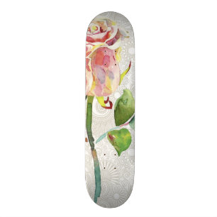 Skateboard Le motif floral fleuri avec l'aquarelle rose s'est