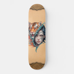 Skateboard Le tigre et la femme, force et grâce.