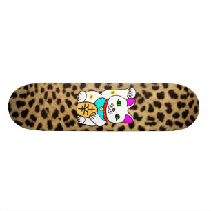 SKATEBOARD LÉOPARD CHANCEUX DE CAT MANEKI NEKO DE MEOWIES