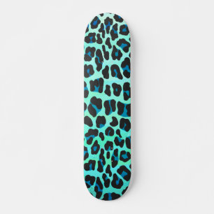 Skateboard Léopard noir et Turquoise