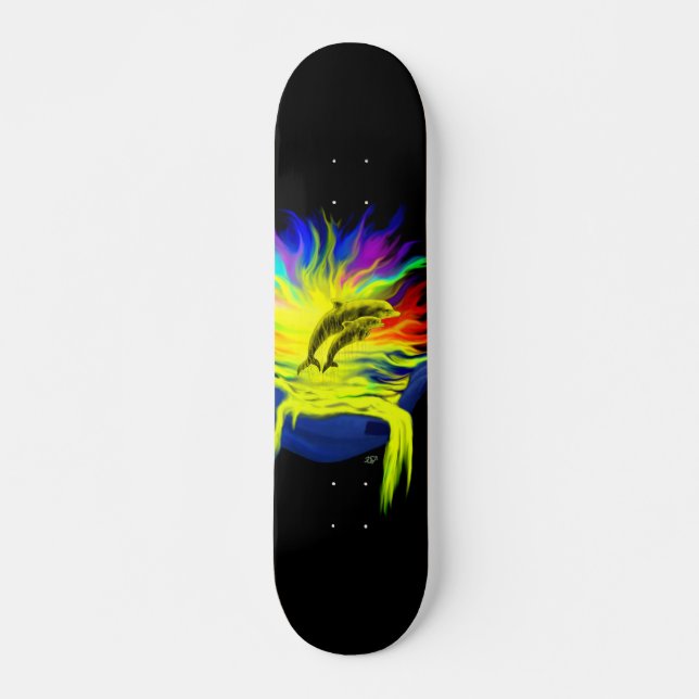 Skateboard Les dauphins sous le soleil avec la main (Devant)