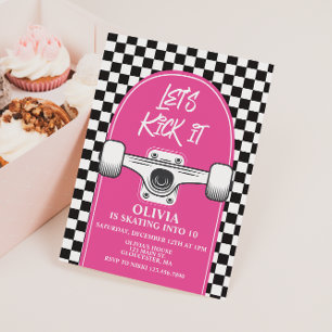 Skateboard Let's Kick It PINK Geburtstagseinladung Einladung