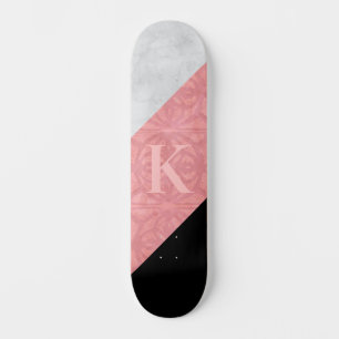 Skateboard LETTRE Batik Rose Ruddy ET Aquarelle Grise