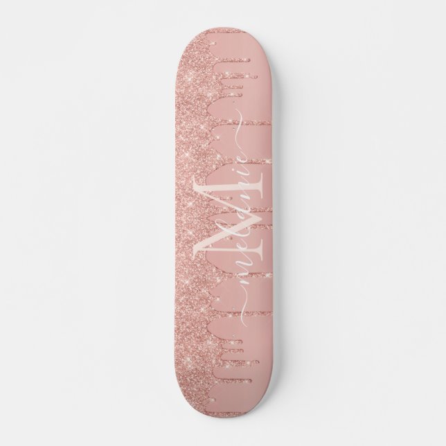 Skateboard Lettre de nom personnalisée rose Parties scintilla (Devant)