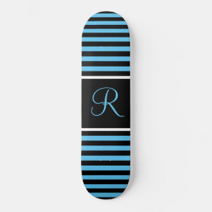 Skateboard Lettre initiale personnalisée en bleu et noir trié