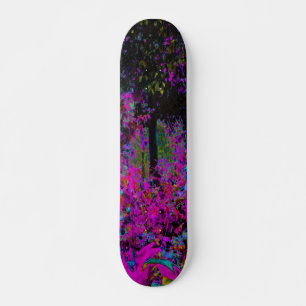 Skateboard Lever du soleil dans un jardin psychédélique rose 