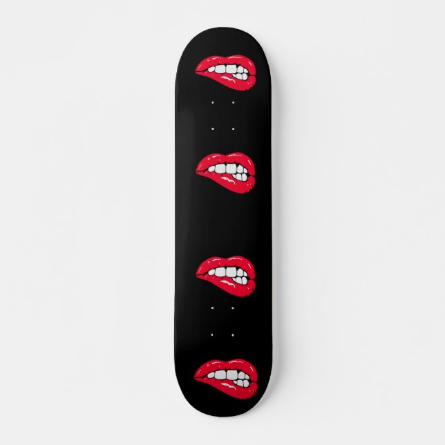 Skateboard Lèvres de cerisier chaudes Lèvres de la Perle noir (Devant)