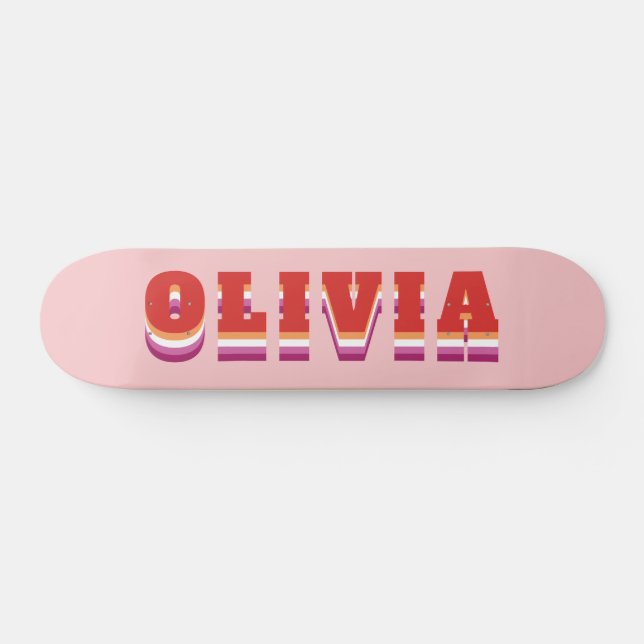 Skateboard LGBTQ Rainbow Lesbian Pride Nom personnalisé (Horz)