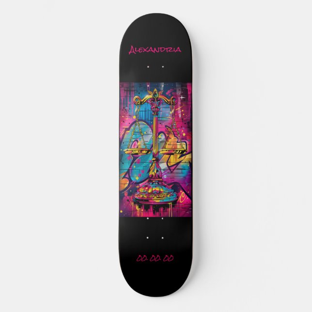 Skateboard Libra Astrologie Grafitti Personnalisé (Recto)
