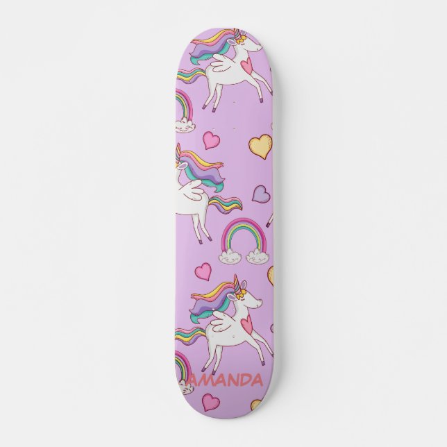 Skateboard licorne arc-en-ciel (Devant)