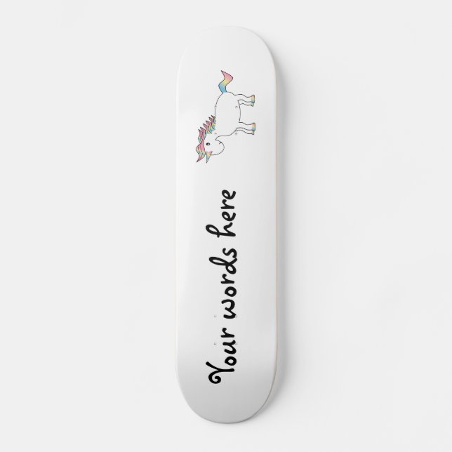Skateboard Licorne blanche mignonne d'arc-en-ciel (Recto)