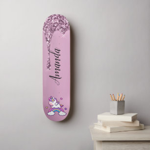 Skateboard licorne de parties scintillant rose