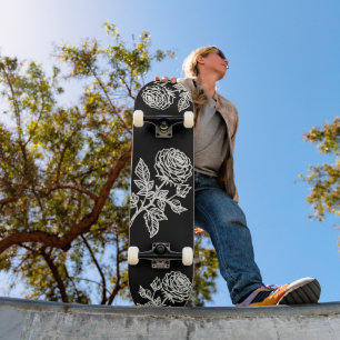 Skateboard Ligne blanche dessinée Roses peindre votre propre