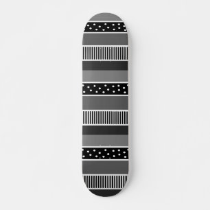 Skateboard Lignes noires et blanches et Pointe Polka Abstrait