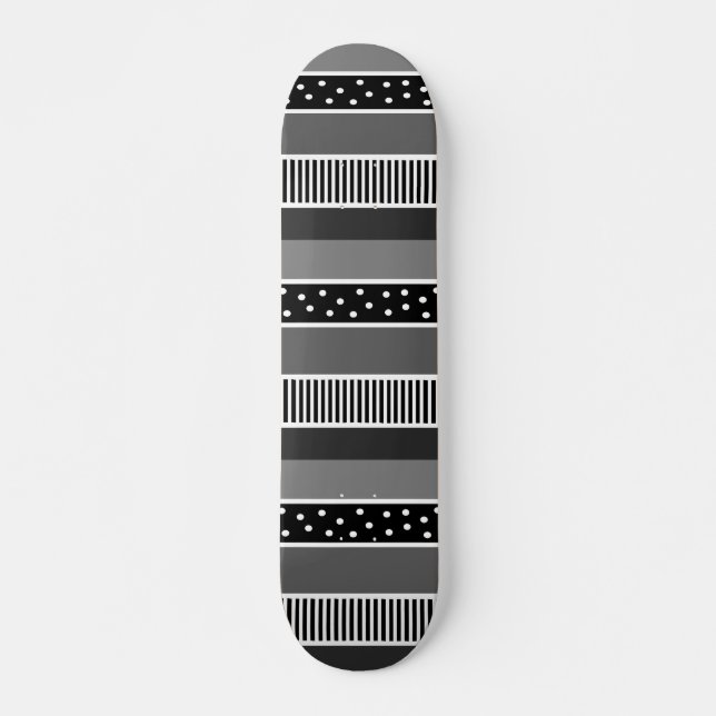 Skateboard Lignes noires et blanches et Pointe Polka Abstrait (Devant)