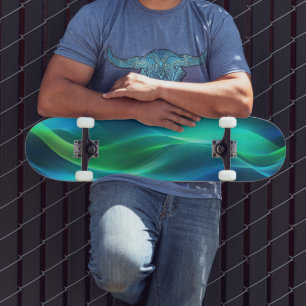 Skateboard Lignes ondulées vertes et bleues
