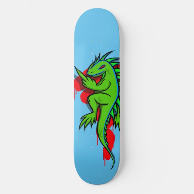 Skateboard L'Iguana Verte En Marche Flippante À L'Oiseau (Recto)