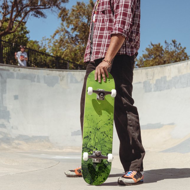 Skateboard Lime Green Grunge with Black Accents (Extérieur 2)