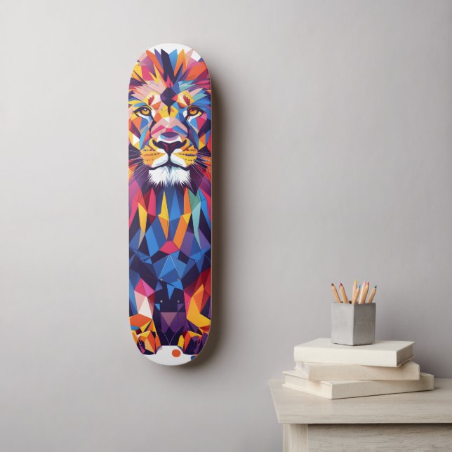 Skateboard Lion géométrique coloré (Art mural)