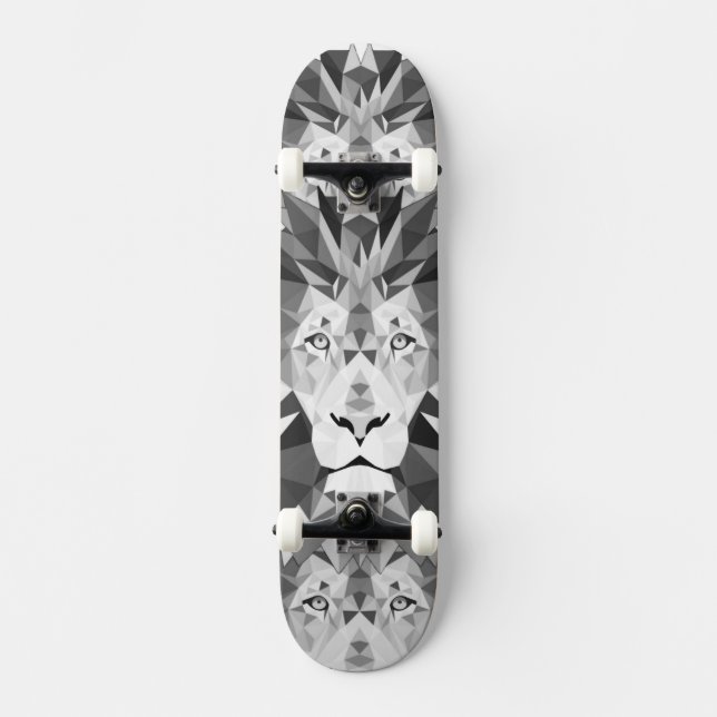 Skateboard Lion géométrique noir et blanc (Recto)