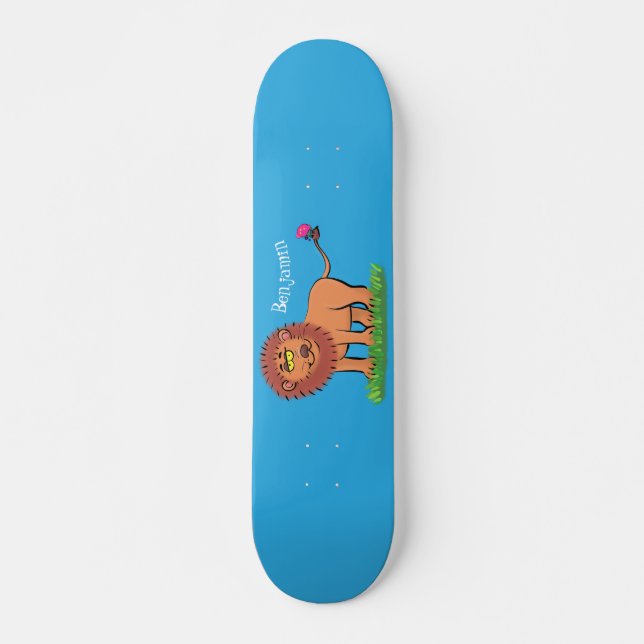 Skateboard Lion joyeux avec dessin animé de papillon (Devant)