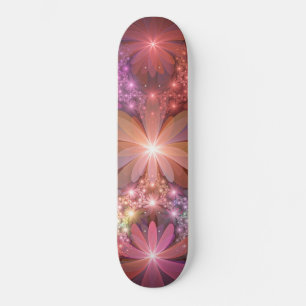 Skateboard Lit De Fleurs Coloré Brillant Art Fractal Abstrait
