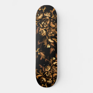 Skateboard L'or sur le modèle floral Rose noir