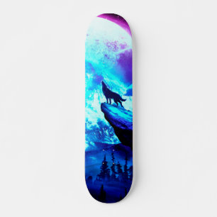 Skateboard Loup coloré hurlant