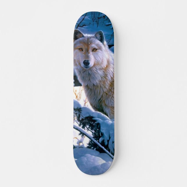 Skateboard Loup dans la peinture de la forêt d'hiver (Devant)