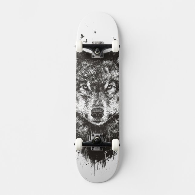 Skateboard Loup de cerfs communs (noir et blanc) (Recto)