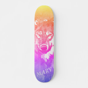 Skateboard Loup d'eau rose violet cool moderne