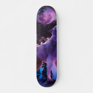 Skateboard Loup gris hurlant dans la forêt