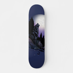 Skateboard Loup hurlant Art de montagne au clair de lune