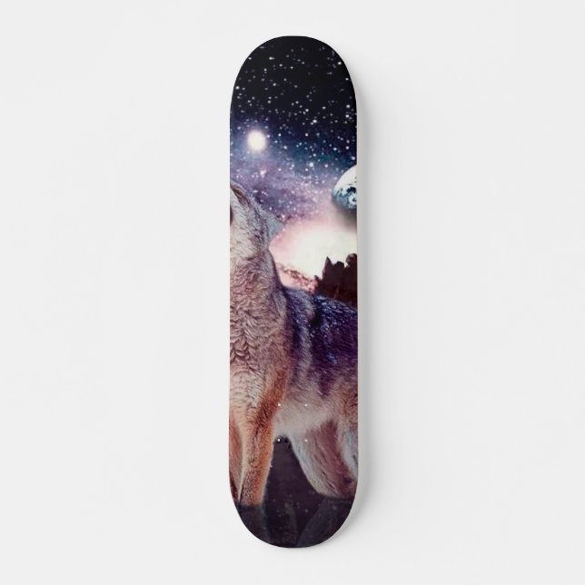 Skateboard Loup hurlant dans l'univers (Devant)