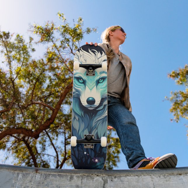 Skateboard Loup sauvage céleste lunaire (Extérieur 1)